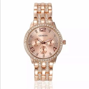 Rose Gold Crystal Analog Quartz Watch.